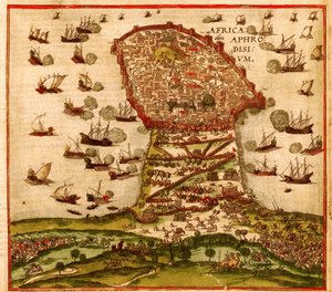Osmański korsarz Khayr al-Din Barbarossa przeciwko armii Karola V, Franz Hogenberg autorstwa Franz Hogenberg