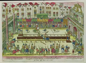 Turniej, podczas którego Henryk II (1519-1559) został ranny przez hrabiego Montgomery i zmarł dziesięć dni później, 30 czerwca 1559 autorstwa Franz Hogenberg