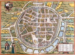 Plan miasta Freiberg (Fribergum Misinae), Niemcy (akwaforta autorstwa Franz Hogenberg