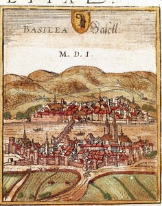 Widok Bazylei - Szwajcaria (grawerowanie autorstwa Franz Hogenberg