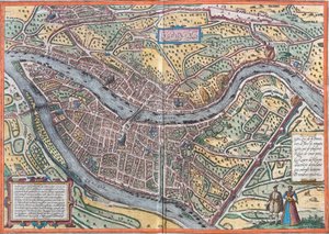 Widok na Lyon (Lugdunum), Francja (akwaforta autorstwa Franz Hogenberg