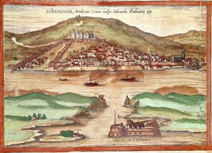 Widok Sibenika (rycina autorstwa Franz Hogenberg