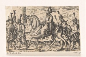 Sułtan na koniu w towarzystwie żołnierzy autorstwa Franz Isaac Brun