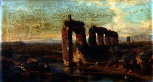 Widok na akwedukt Claudian w rzymskiej Campagna autorstwa Franz Jnr Knebel