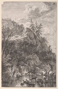 Ilustracja 5: postać kobieca na koniu i postać męska z psem stojącym na ulicy, ok. godz. 1700-25.