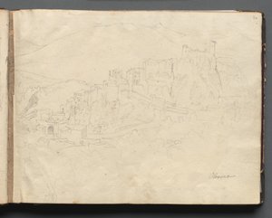 Album z widokami Rzymu i okolic, studia krajobrazowe, strona 02a: "Olevano" autorstwa Franz Johann Heinrich Nadorp