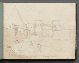 Album z Widokami Rzymu i okolic, Studia krajobrazowe, strona 06a: "Rome von der Porta St. Paolo" autorstwa Franz Johann Heinrich Nadorp