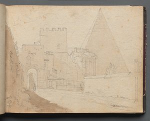 Album z Widokami Rzymu i okolic, Studia krajobrazowe, s. 08a: Porta St. Paolo. autorstwa Franz Johann Heinrich Nadorp