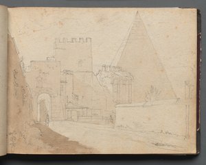 Album z Widokami Rzymu i okolic, Studia krajobrazowe, str. 08a: "Porta St. Paolo" autorstwa Franz Johann Heinrich Nadorp