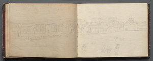 Album z Widokami Rzymu i okolic, Studia krajobrazowe, strona 08b i 09 a: Panorama Rzymu autorstwa Franz Johann Heinrich Nadorp