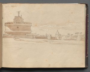 Album z Widokami Rzymu i okolic, Studia krajobrazowe, strona 23a: Zamek św. Anioła, Rzym. autorstwa Franz Johann Heinrich Nadorp