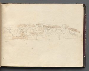 Album z Widokami Rzymu i okolic, Studia krajobrazowe, strona 30a: Rzymski widok panoramiczny. autorstwa Franz Johann Heinrich Nadorp