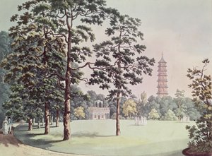 Widok w ogrodach Alhambry i Pagody w Kew, ryty przez Heinricha Josepha Schutza (1760-1822), ok. 1798 (akwatinta)