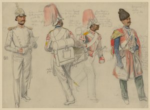 Kossacowski, kapitan pułku Preobrażenskiego; Steppanoff, tamburynista pułku Cesarza Austrii; Petroff, flecista pułku Fryderyka Wilhelma III; Dgingosow, Leskier autorstwa Franz Krüger