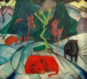 Żubr zimą (czerwony żubr) autorstwa Franz Marc