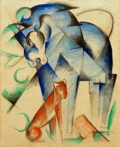 Mityczne zwierzęta (niebieski koń i czerwony pies) autorstwa Franz Marc