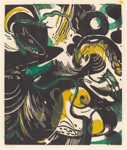Genesis II (Schopfungsgeschichte II), 1914 (drzewo w kolorze żółtym, czarnym i zielonym) autorstwa Franz Marc