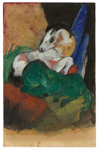 Zielony i biały koń. Pocztówka do Elisabeth Macke, 1913. autorstwa Franz Marc