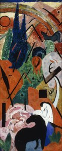 Krajobraz ze zwierzętami i tęczami; Krajobraz ze zwierzętami i tęczą, 1911 autorstwa Franz Marc
