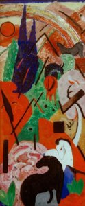 Krajobraz ze zwierzętami i tęczą autorstwa Franz Marc