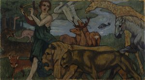 Orfeusz wśród zwierząt, szkic do gobelinu autorstwa Franz Marc