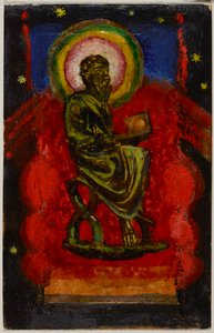 Sitzender Heiliger (Byzantinischer Heiliger), Postkarte aus Sindelsdorf an Wassily Kandinsky in München autorstwa Franz Marc