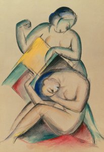 Dwie nagie kobiety, ok. 1910-15 (gwasz i akwarela na papierze) autorstwa Franz Marc