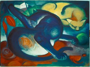 Dwa koty, niebieski i żółty autorstwa Franz Marc