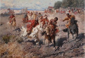 Cherkess Świętowanie końca Muharram sportem jeździeckim Dash for the Prize Lamb, 1889