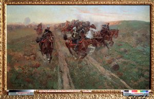 Scena z bitwy pod Kuryuk Darą w lipcu 1854 r. Obraz Franza Roubauda (1856-1928). olej na płótnie autorstwa Franz Roubaud