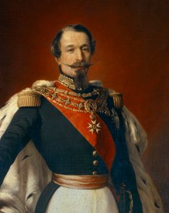 Portret Napoleona III (1808-1873), cesarza Francuzów przed widokiem na Chateau de Saint Cloud. Fragment obrazu Franza Xavera Winterhaltera (1806-1873) 1855 Wym. 2,4x1,5m²