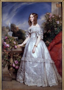 Portret księżnej Nemours Portret Zwycięstwa Sachsen-Coburg-Gotha (1822-1857) żony księcia Nemours. Obraz M. P. Juliena Laurenta (1805-1860) według Franza Xaviera Winterhaltera. 1846. Paryż, Sztuka Dekoracyjna - Pełnowymiarowy portret Du
