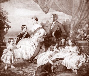 Królowa Wiktoria z księciem Albertem i ich dziećmi, z "Edward VII, His Life and Times" (druk)