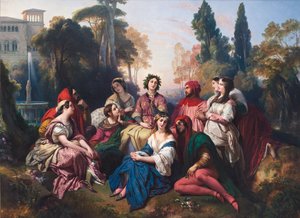 Dekameron (Dekameron). Kompozycja inspirowana zbiorem opowiadań Giovanniego Boccaccio (Jean Boccace autorstwa Franz Xaver Winterhalter