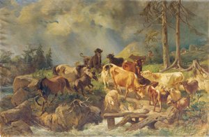 Górzysty krajobraz z krowami autorstwa Franz Xaver von Pausinger