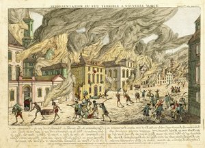 Widok Nowego Jorku podczas wielkiego pożaru w 1776 r.; Representation du Fue Terrible a Nouvelle York, 1780