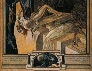 Austria, Wiedeń, Ilustracja Boskiej Komedii Dantego Alighieri (Piekło, Pieśń XXII) autorstwa Franza von Bayrosa, fragment
