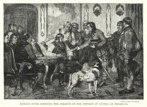 Andreas Hofer odbierający prezenty od cesarza Austrii w Innsbrucku (rycina) autorstwa Franz von (after) Defregger