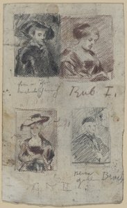 Trzy kopie szkiców według Petera Paula Rubensa, jeden według Palma Vecchio (?) autorstwa Franz von Lenbach, Peter Paul Rubens