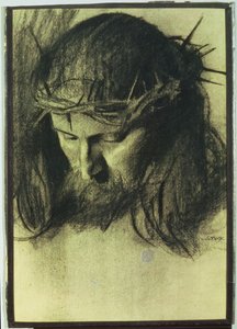Głowa Chrystusa, ok. 1890 (węgiel i kreda) autorstwa Franz von Stuck
