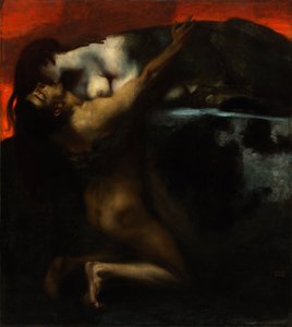 Pocałunek Sfinksa - Peinture de Franz Ritter von Stuck (1863-1928) - 1895 - Olej na płótnie - 160x144,8 - Muzeum Szepmuveszeti, Budapeszt autorstwa Franz von Stuck