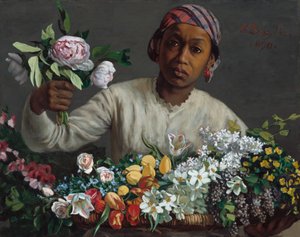 Młoda kobieta z piwoniami autorstwa Frédéric Bazille
