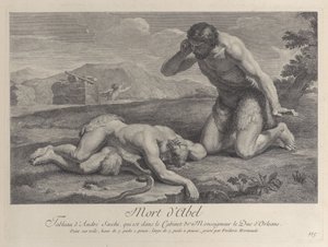 Adam klęka z żalu przy ciele Abla, a Kain ucieka w tle, ok. godz. ...,ok. 1729. autorstwa Frédéric Horthemels