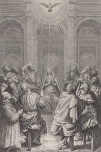 Pięćdziesiątnica, z Apostołami i Dziewicą siedzącymi w kręgu, Duch Święty ok..., 1729-40. autorstwa Frédéric Horthemels