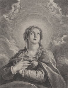 Dziewica, ręce złożone na piersi, patrząc w górę, 1729-40. autorstwa Frédéric Horthemels