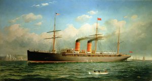Cunard Liner R.M.S. Umbria przy Brooklyn Heights, nad East River, Nowy Jork autorstwa Fred Pansing