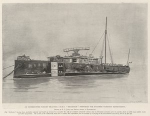 Przerwana praktyka celownicza, HMS Belleisle przygotowywał się do dalszych eksperymentów artyleryjskich autorstwa Fred T. Jane