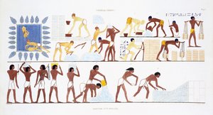 Brick-Making, from a Rare Record of Frescoes from Thebes, nagrany w latach 1819-1822 podczas jego drugiej wizyty w Egipcie przez Frederica Cailliauda (1787-1869), litografia kolorowa