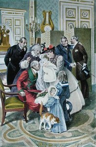 Wizyta u dziadków, wg oryginalnej akwareli, koniec XIX w. (litografia barwna) autorstwa Frederic (after) Regamey
