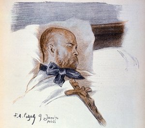 Francuski poeta Paul Verlaine (1844-1896) na łożu śmierci (rysunek)